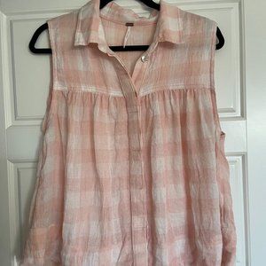 Free People Womens Hey There Sunrise Blouse Pink Plaid Sleeveless Collar Boho